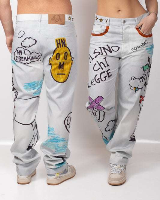 Pantalone Moschino straight con stampa disegno