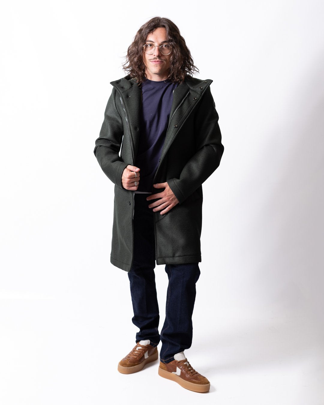 Cappotto Colmar lungo in panno di lana con cappuccio uomo