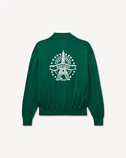 Cardigan Kenzo Paris in lana full zip con maxi ricamo sul retro
