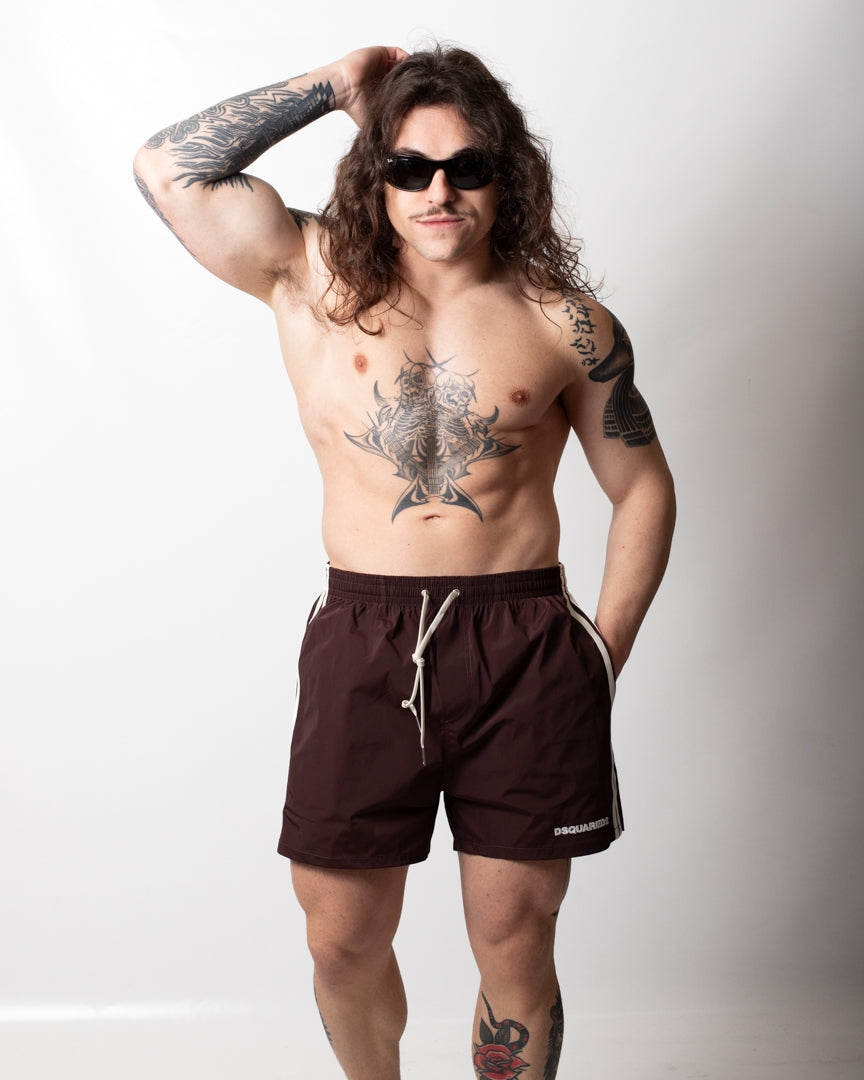 Boxer mare Dsquared2 con bande e ricamo uomo