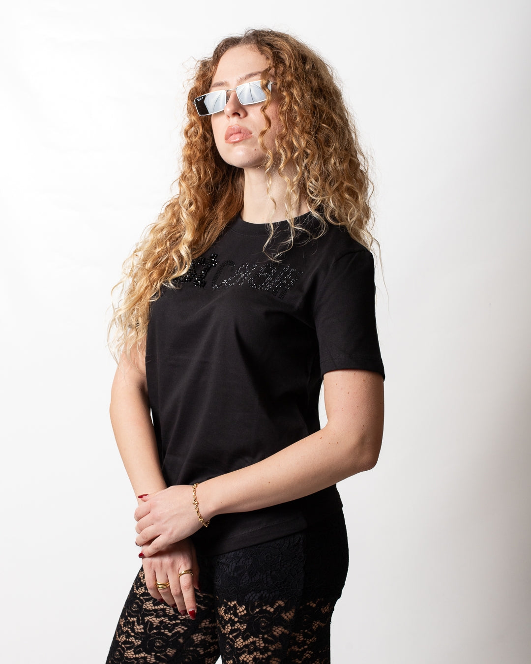 T-Shirt Just Cavalli "Logo beads strass" donna