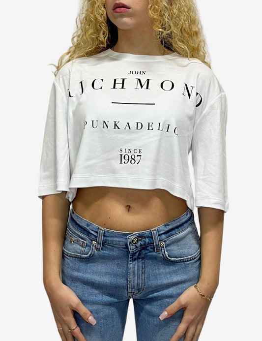T-Shirt John Richmond crop con stampa donna