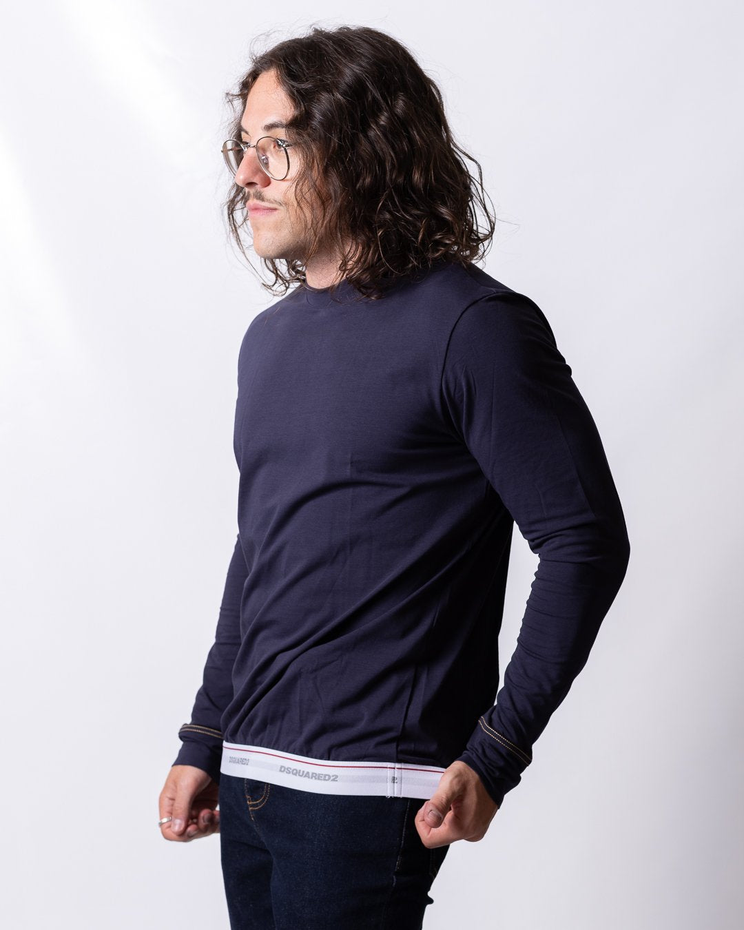 T-Shirt a manica lunga Dsquared2 con banda logata uomo