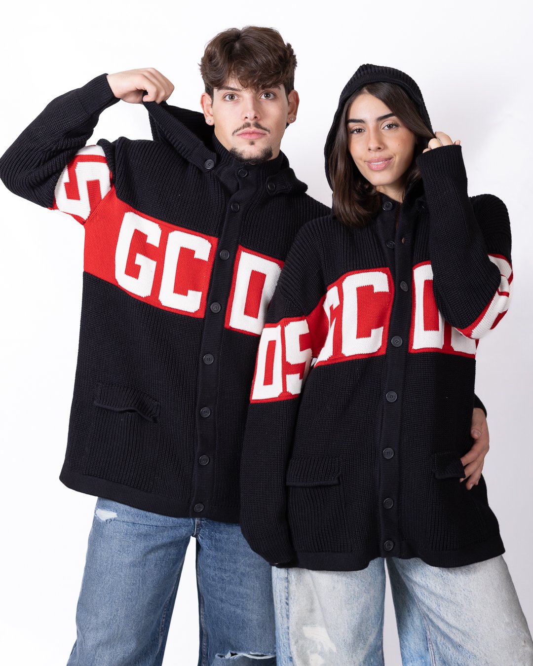 Cardigan GCDS in lana "BAND LOGO" con cappuccio removibile