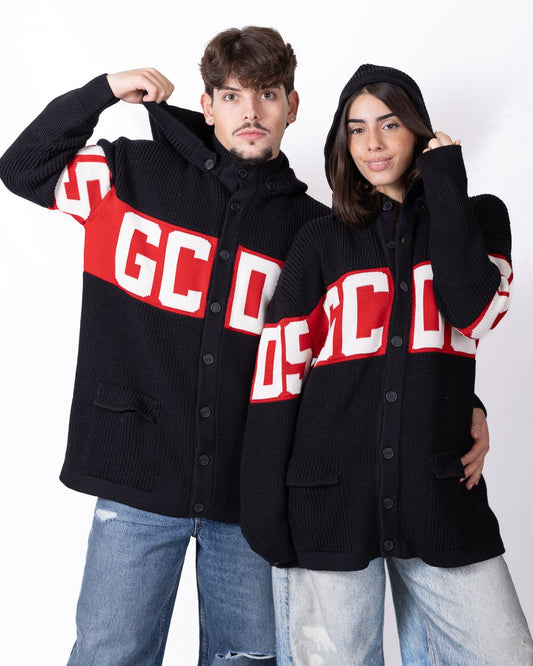 Cardigan GCDS in lana "BAND LOGO" con cappuccio removibile