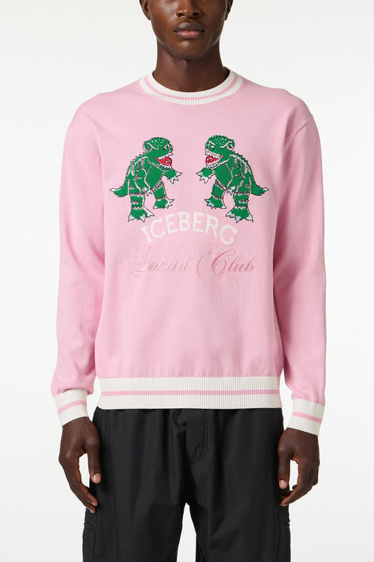 Maglia Iceberg girocollo con dinosauri intarsiati uomo