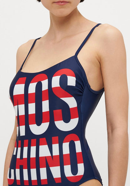 Costume intero Moschino Swim con maxi logo a strisce donna