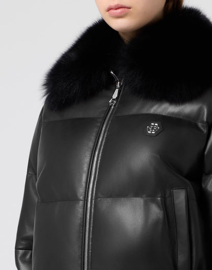 Bomber Philipp Plein pelle trapuntata e pelliccia di volpe