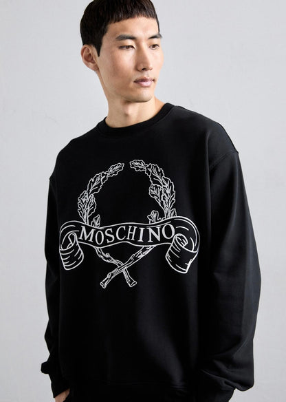 Felpa Moschino girocollo con ricamo logato "Laurel crown"