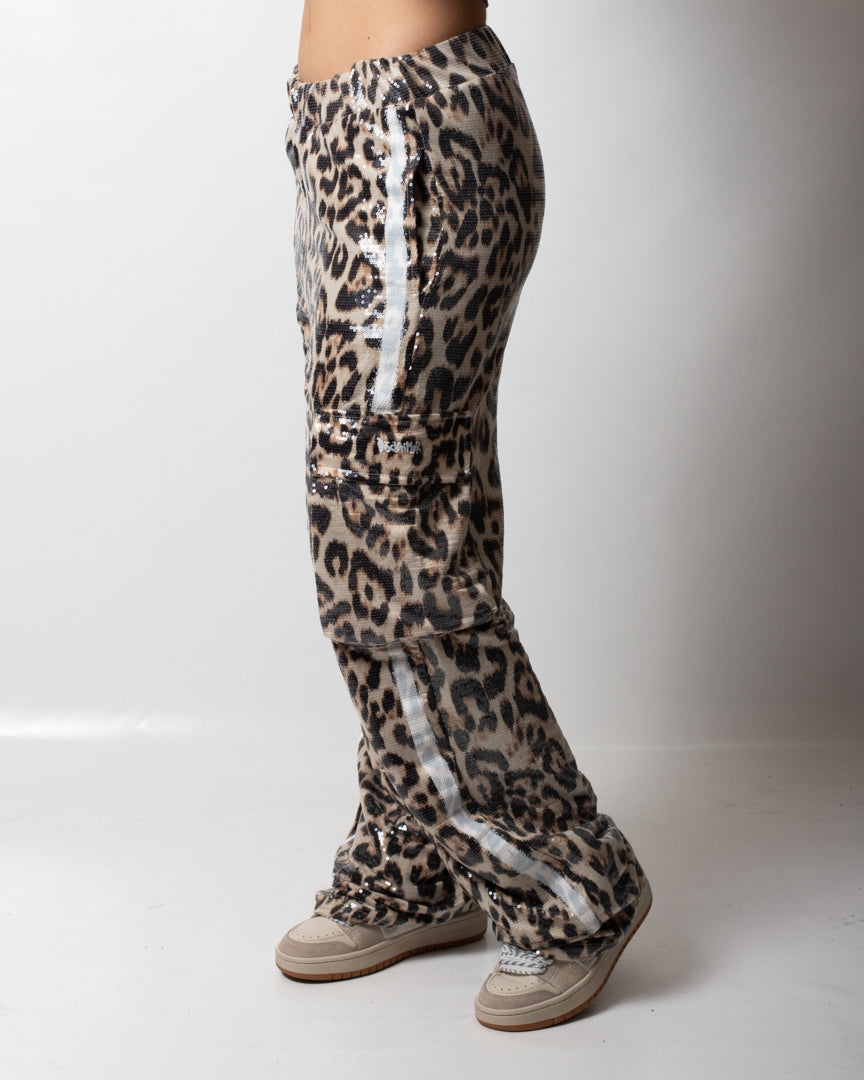Pantalone Disclaimer cargo con paillettes all-over donna