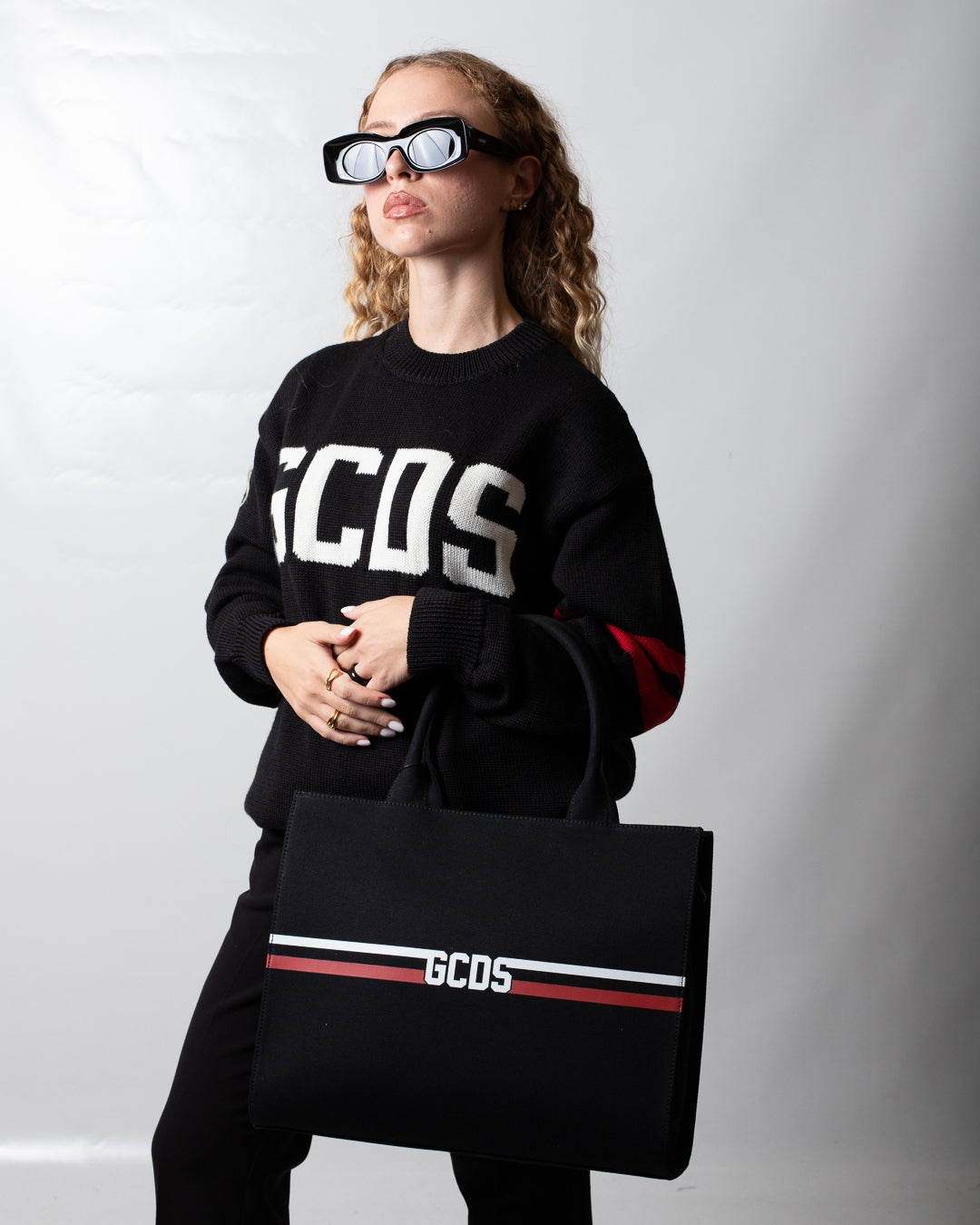 Borsa GCDS in tessuto "Logo stripes" donna