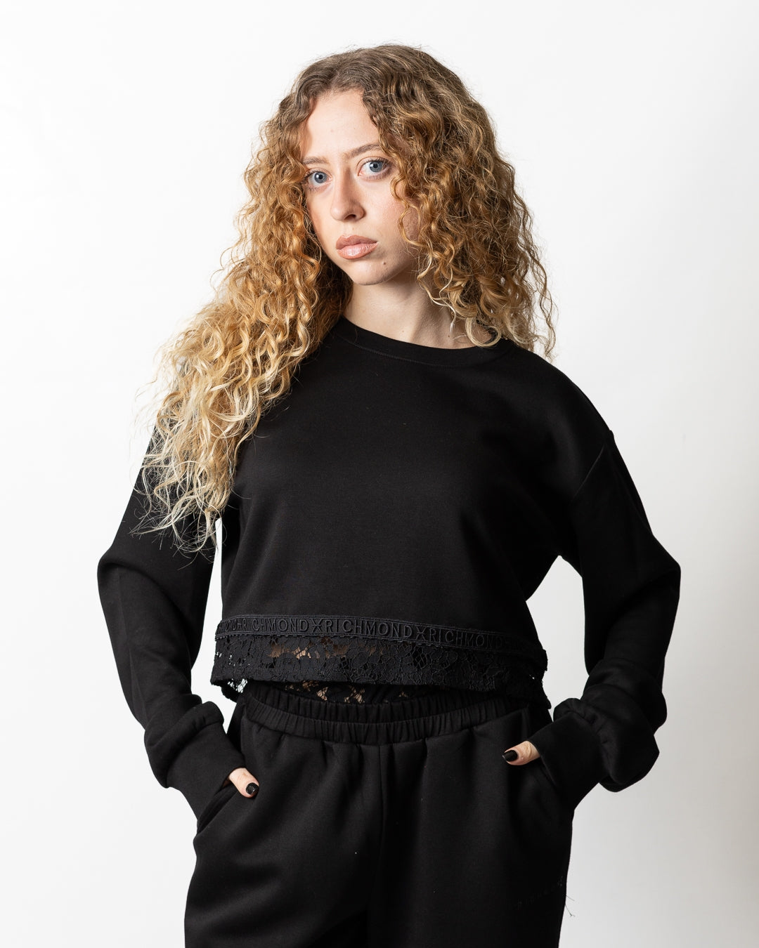 Felpa Richmond X cropped con pizzo donna