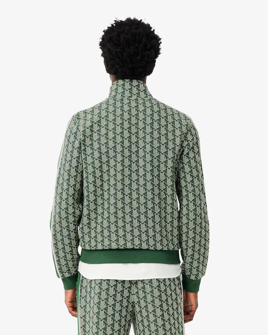 Felpa Lacoste con zip logata allover uomo