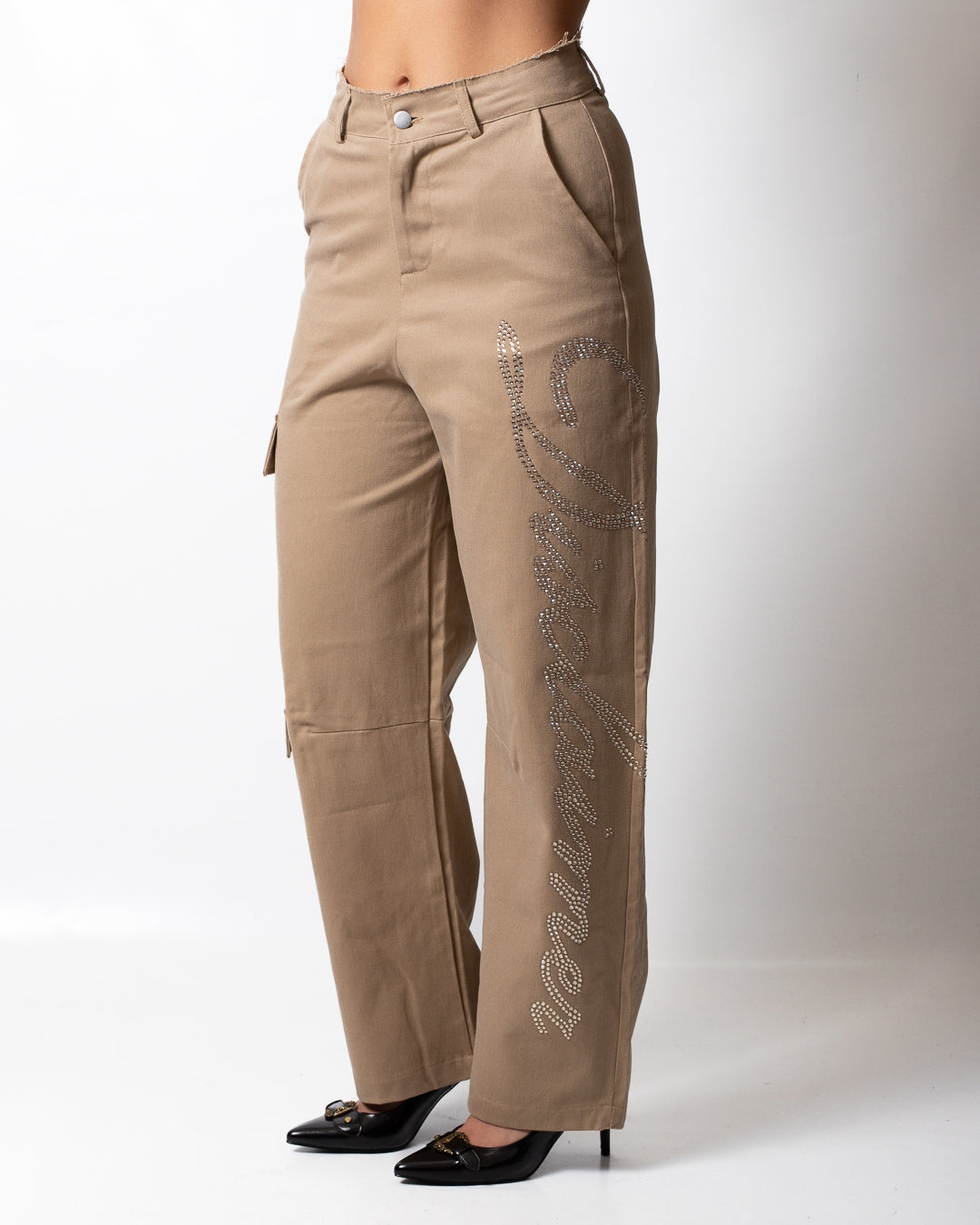 Pantalone Disclaimer cargo con logo signature donna