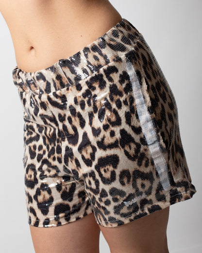 Short Disclaimer animalier con paillettes all-over donna
