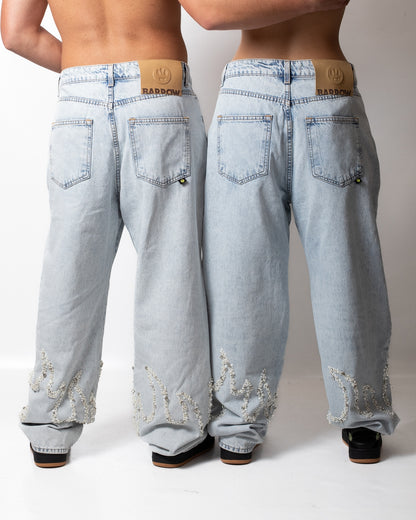 Jeans Barrow baggy con perline, borchie e goielli