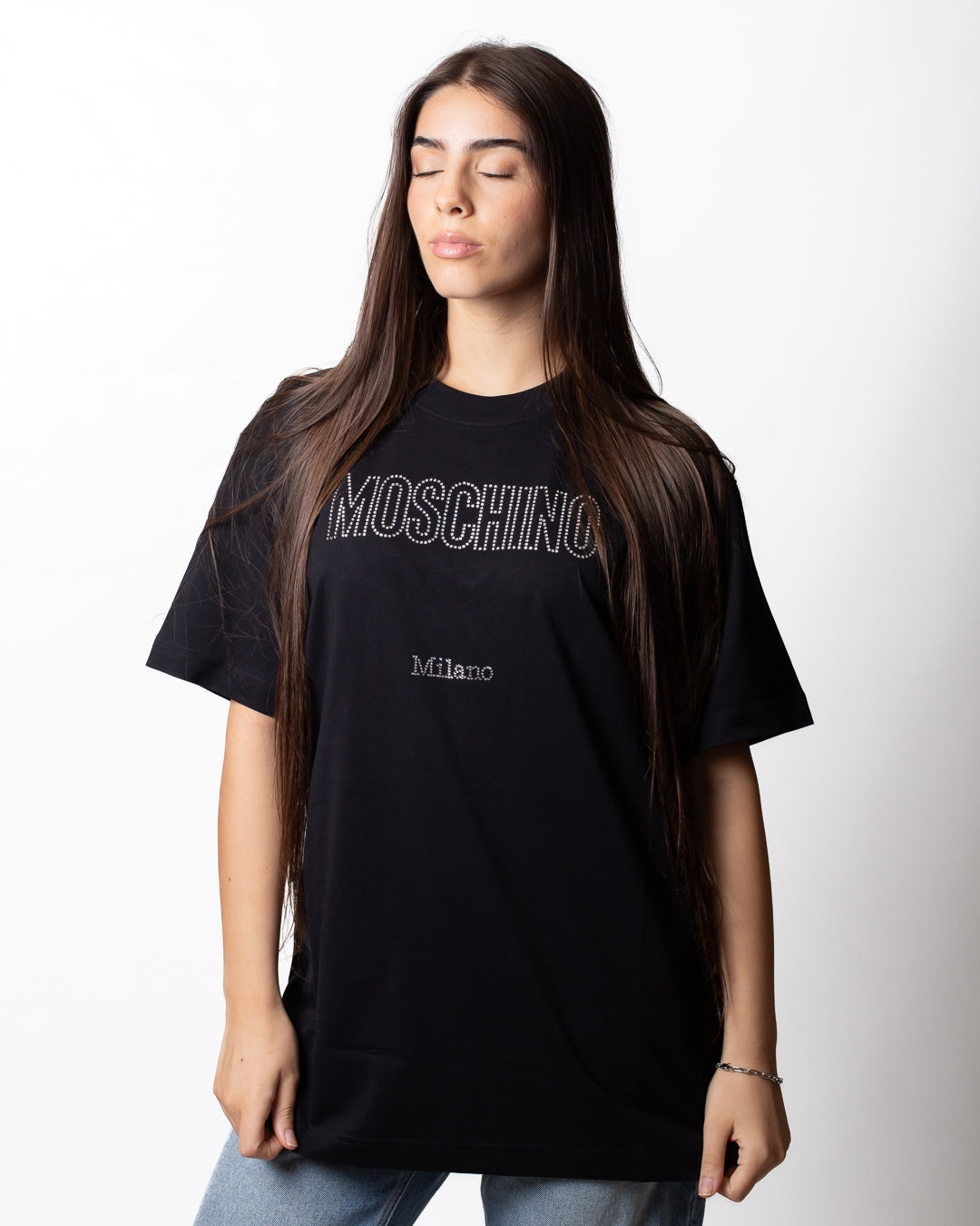 T-Shirt Moschino con logo strass