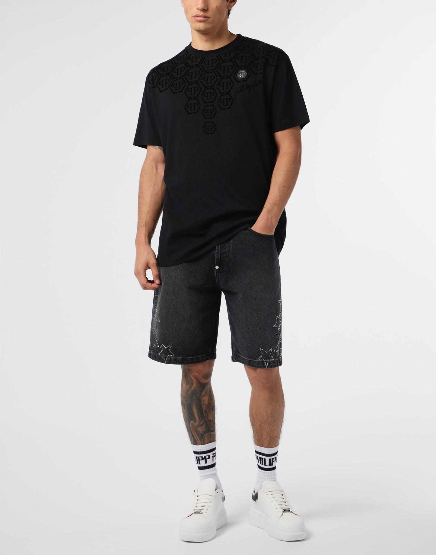 T-Shirt Philipp Plein con logo Degrade Monogram applicazione e velluto