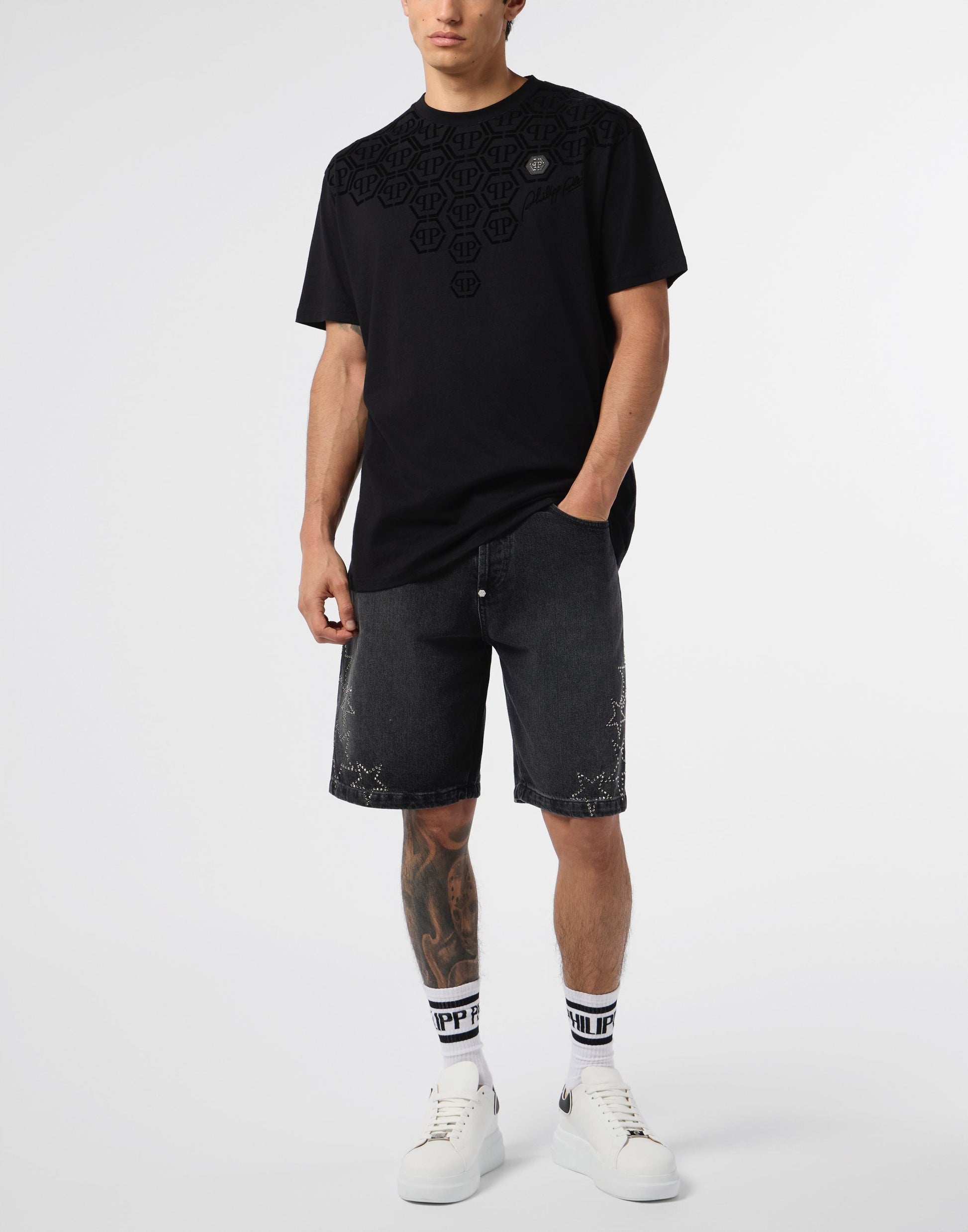 T-Shirt Philipp Plein con logo Degrade Monogram applicazione e velluto