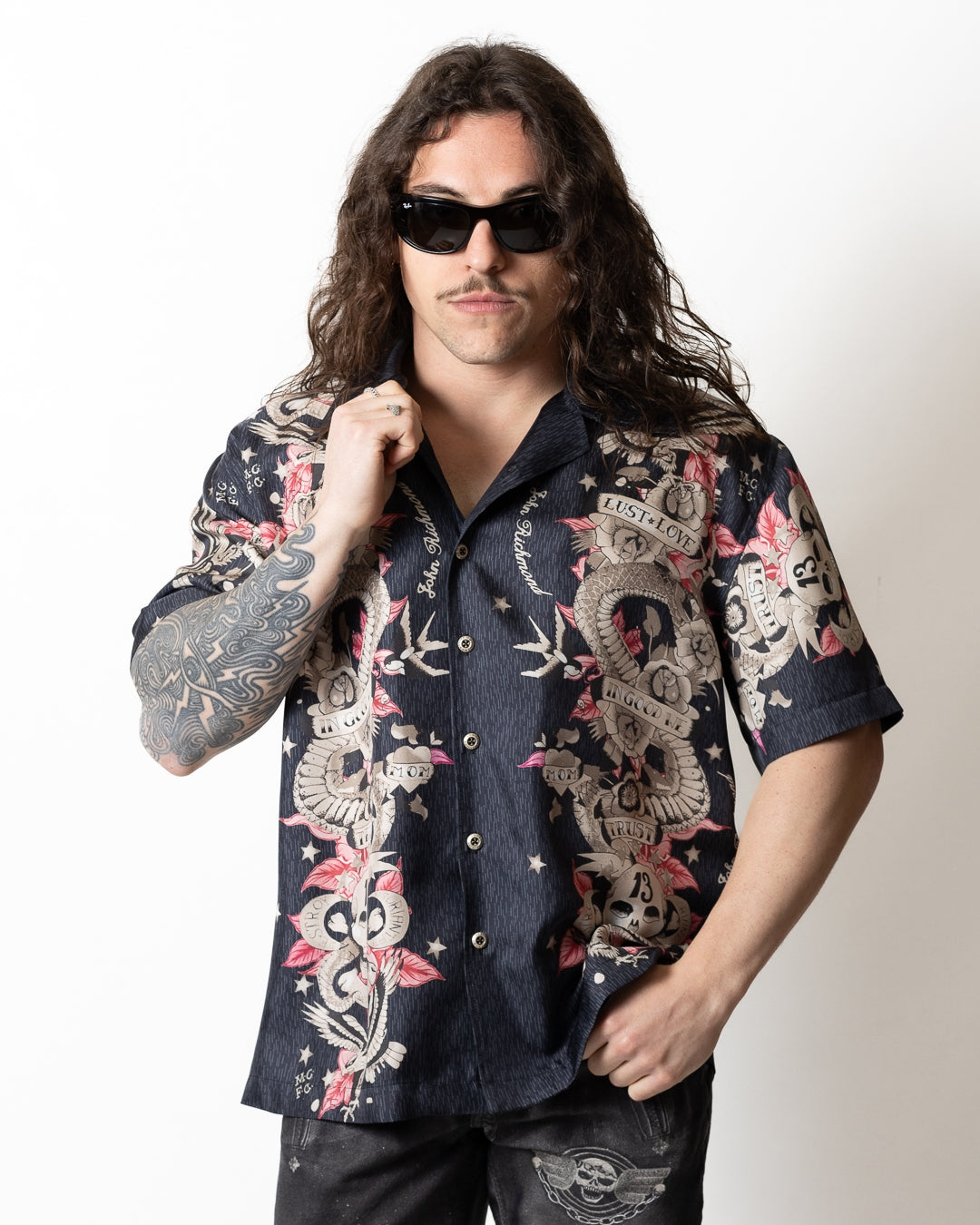 Camicia John Richmond in seta con stampa all-over uomo