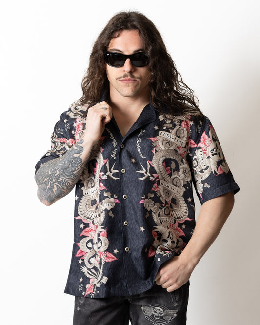 Camicia John Richmond in seta con stampa all-over uomo