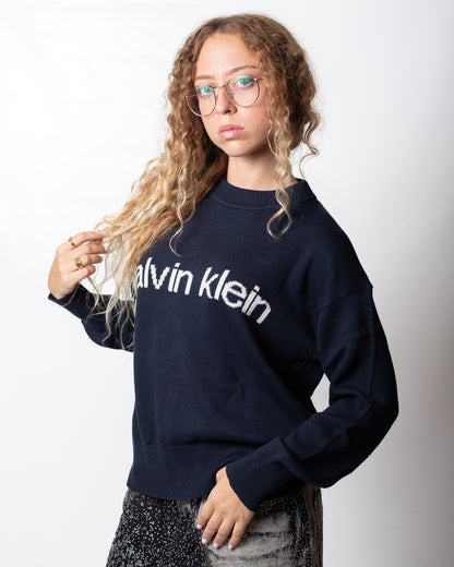 Maglia Calvin Klein Jeans girocollo con logo a contrasto donna