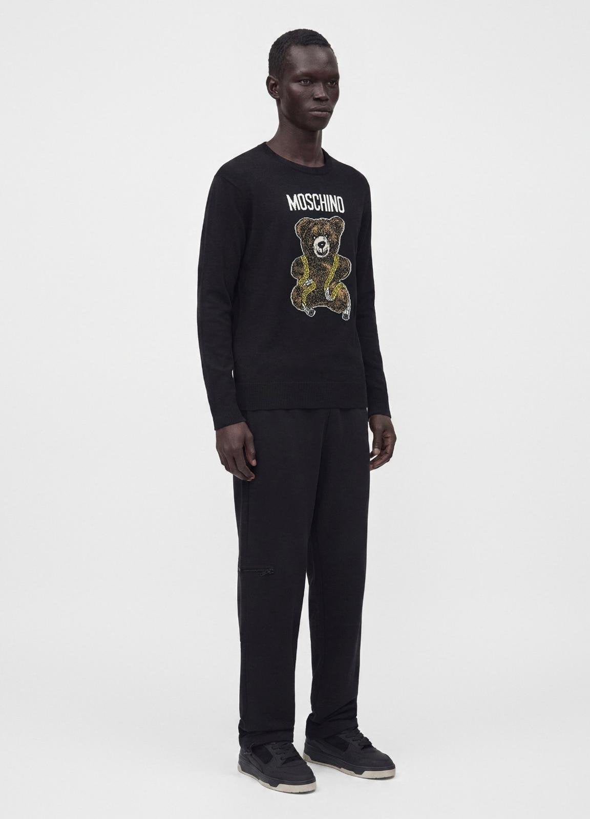 Maglia Moschino girocollo in lana "Teddy Bear Inlay" uomo