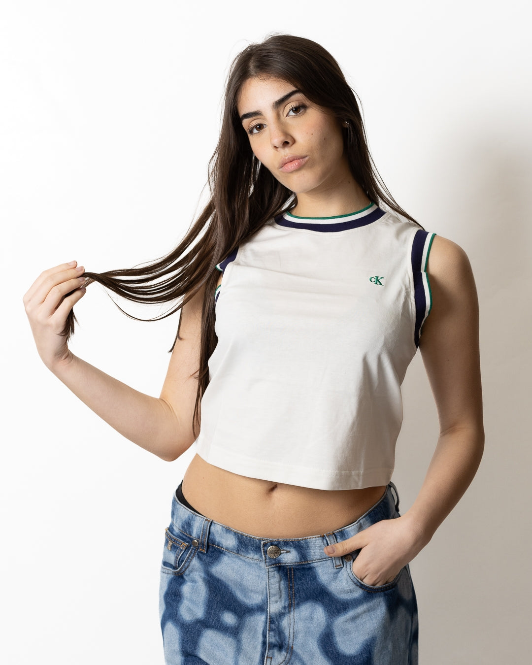 Canotta Calvin Klein con bordi a contrasto donna