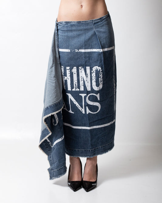 Gonna Moschino Jeans asimmetrica in denim con stampa logata donna