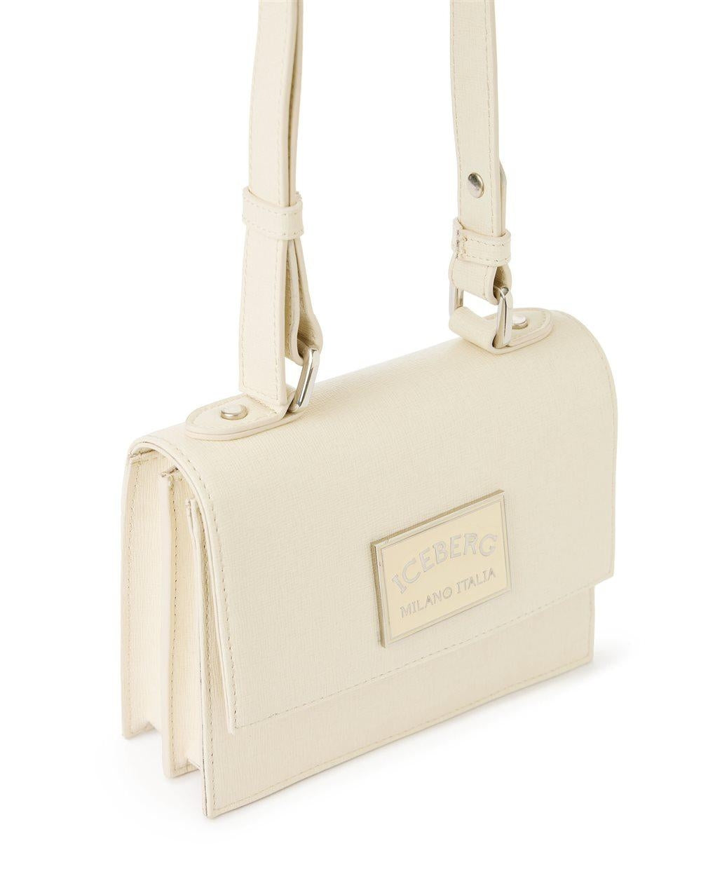 Borsa Iceberg in pelle saffiano con tracolla e placca logata donna