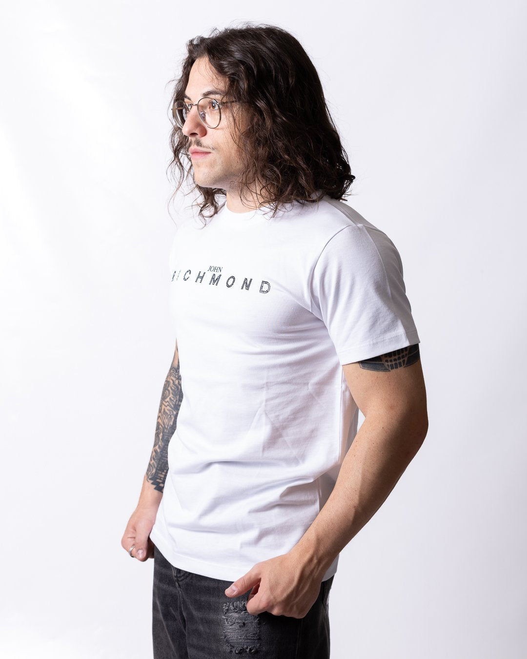 T-shirt John Richmond con logo "John Richmond" brillantinato