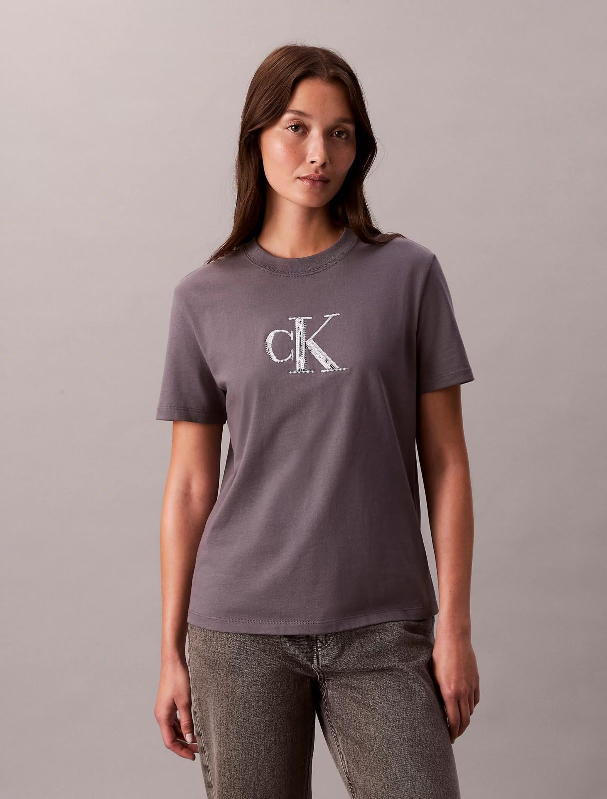 T-Shirt Calvin Klein con logo paillettes donna