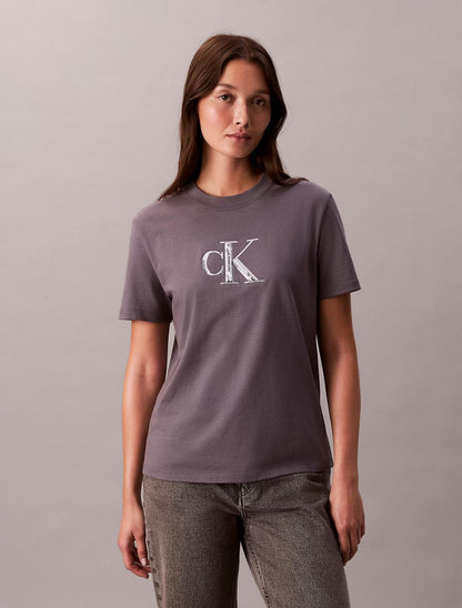 T-Shirt Calvin Klein con logo paillettes donna