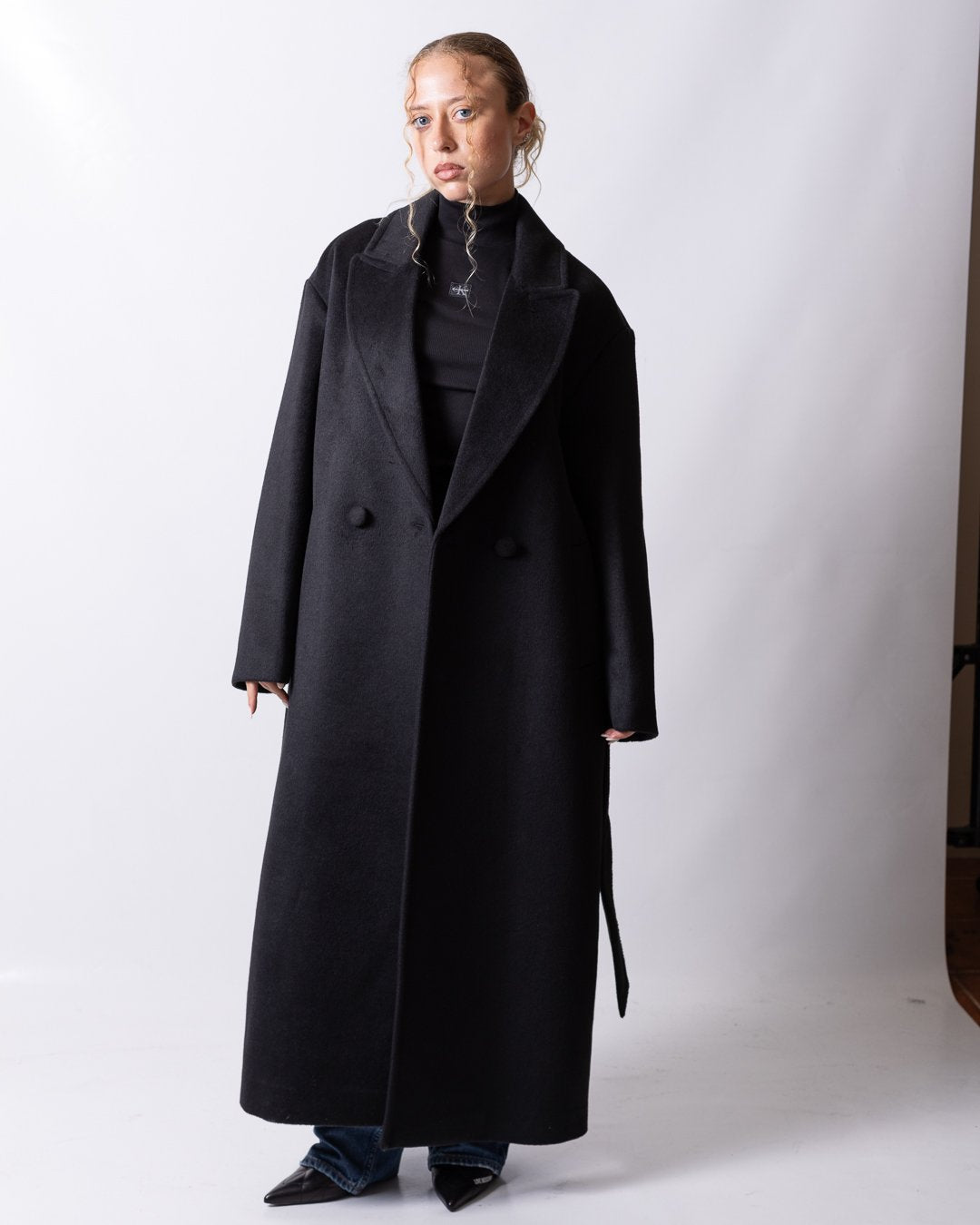 Cappotto Twinset Actitude doppiopetto in misto lana con cintura donna