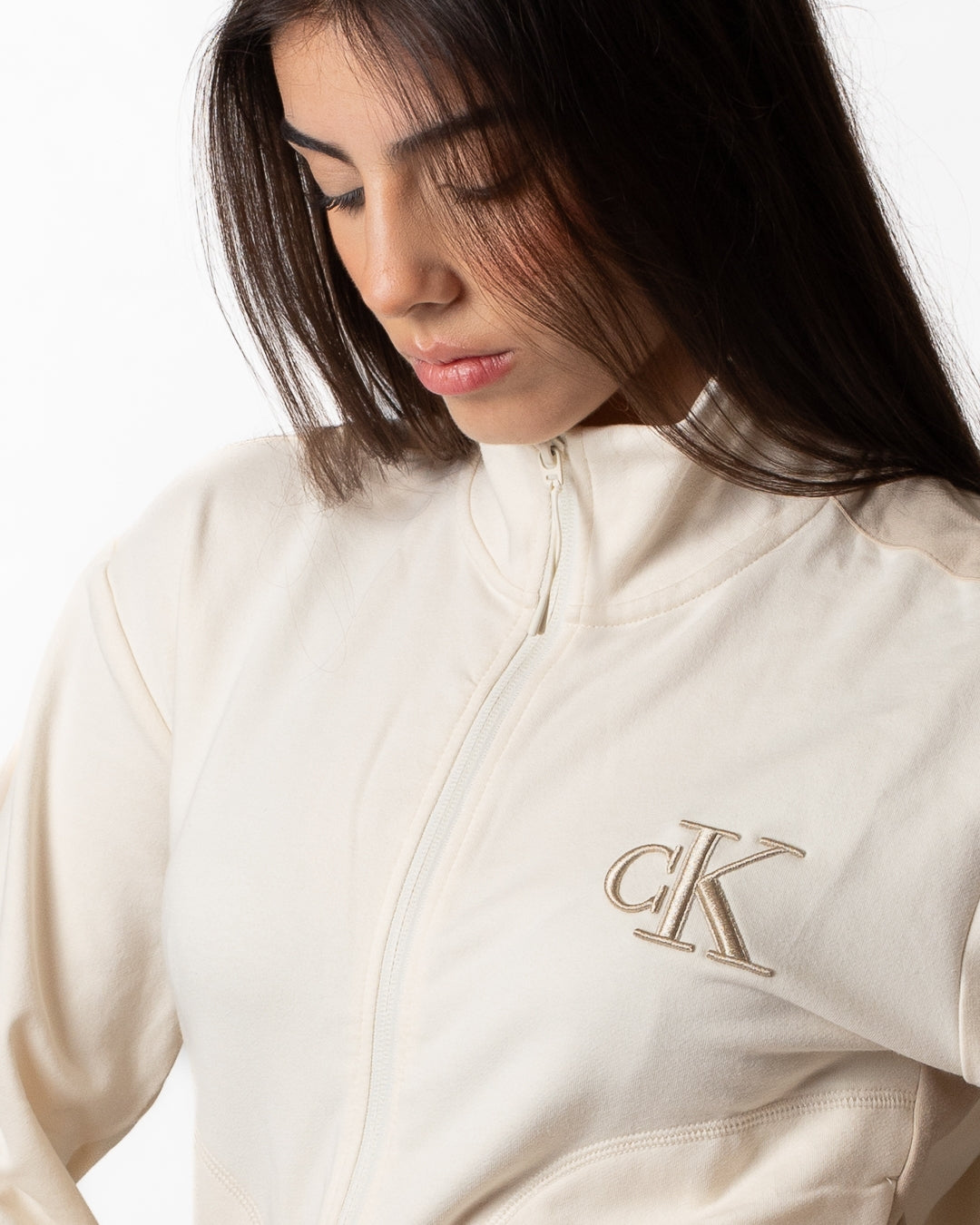Felpa Calvin Klein fullzip a collo alto donna