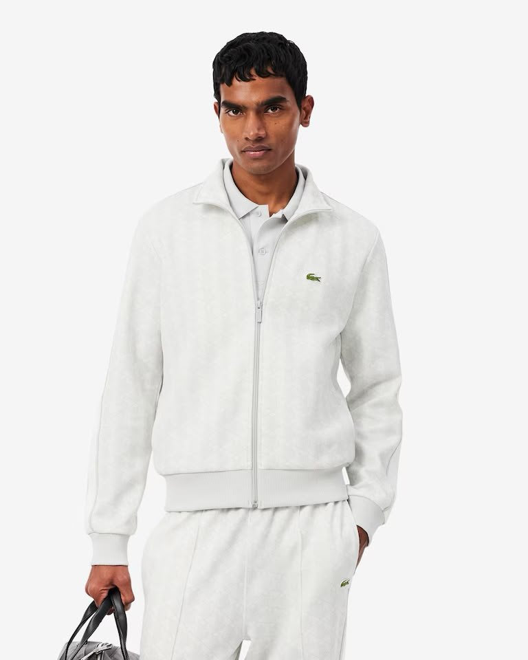 Felpa Lacoste con zip logata allover uomo