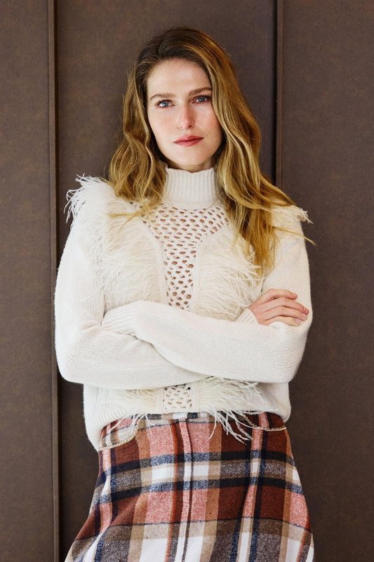 Maglia Nenette in lana e cashmere con dettagli decorativi e piume
