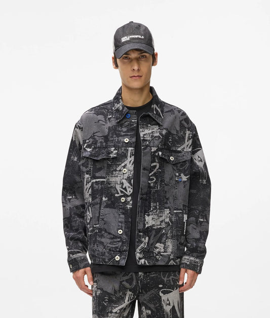 Giubbotto Karl Lagerfeld Jeans in denim stampato uomo