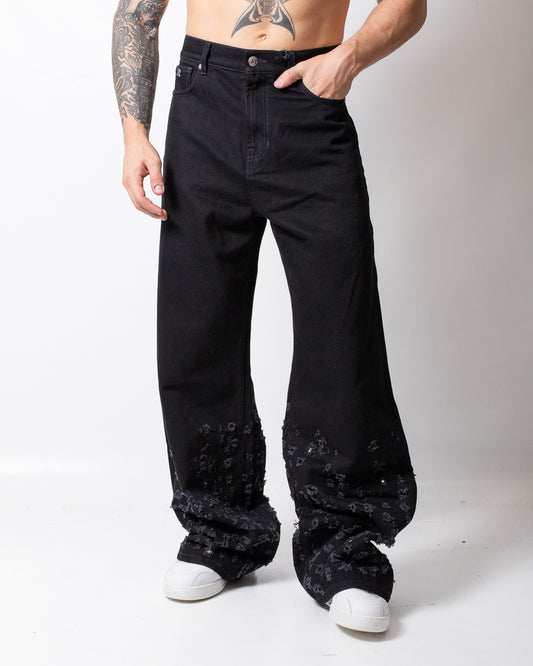 Jeans John Richmond baggy con tagli e logo patch uomo