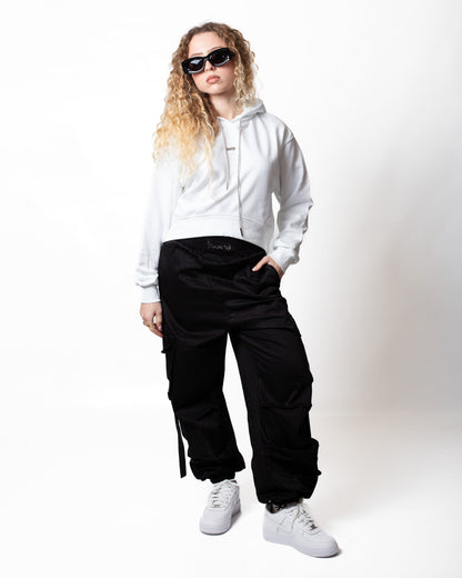 Felpa Disclaimer cropped con coulisse brillantinata donna
