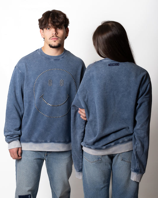 Felpa Moschino "Smiley" girocollo con borchie
