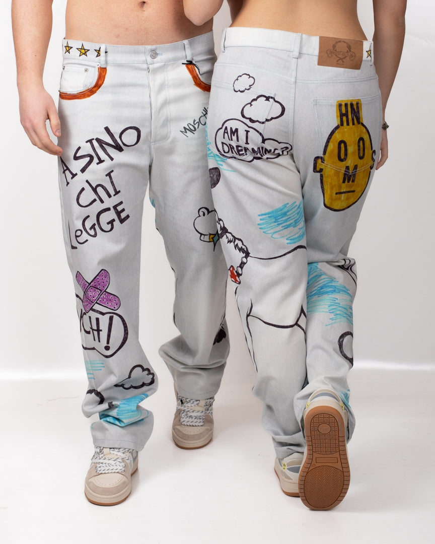 Pantalone Moschino straight con stampa disegno