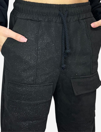 Pantalone Disclaimer cargo con glitter all-over donna