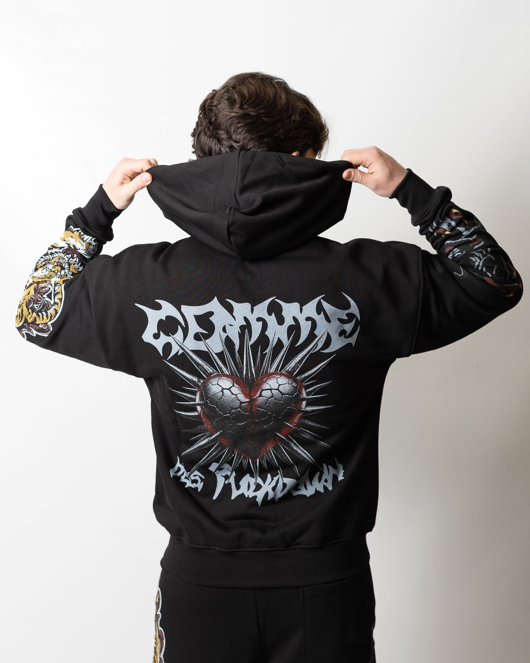 Felpa Comme des Fuckdown fullzip con cappuccio e stampe uomo
