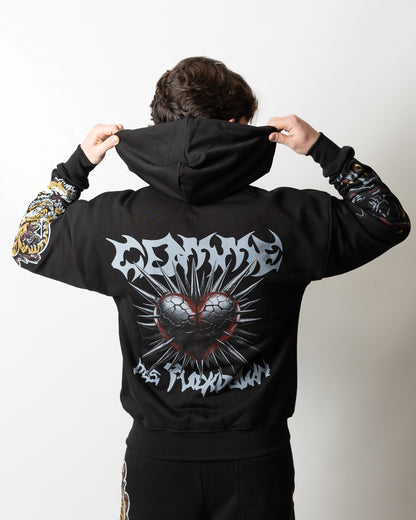 Felpa Comme des Fuckdown fullzip con cappuccio e stampe uomo