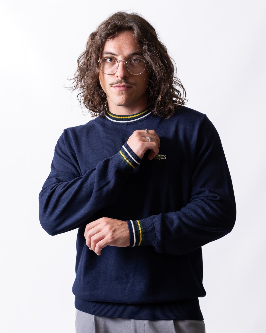 Maglia Lacoste girocollo con strisce a contrasto uomo