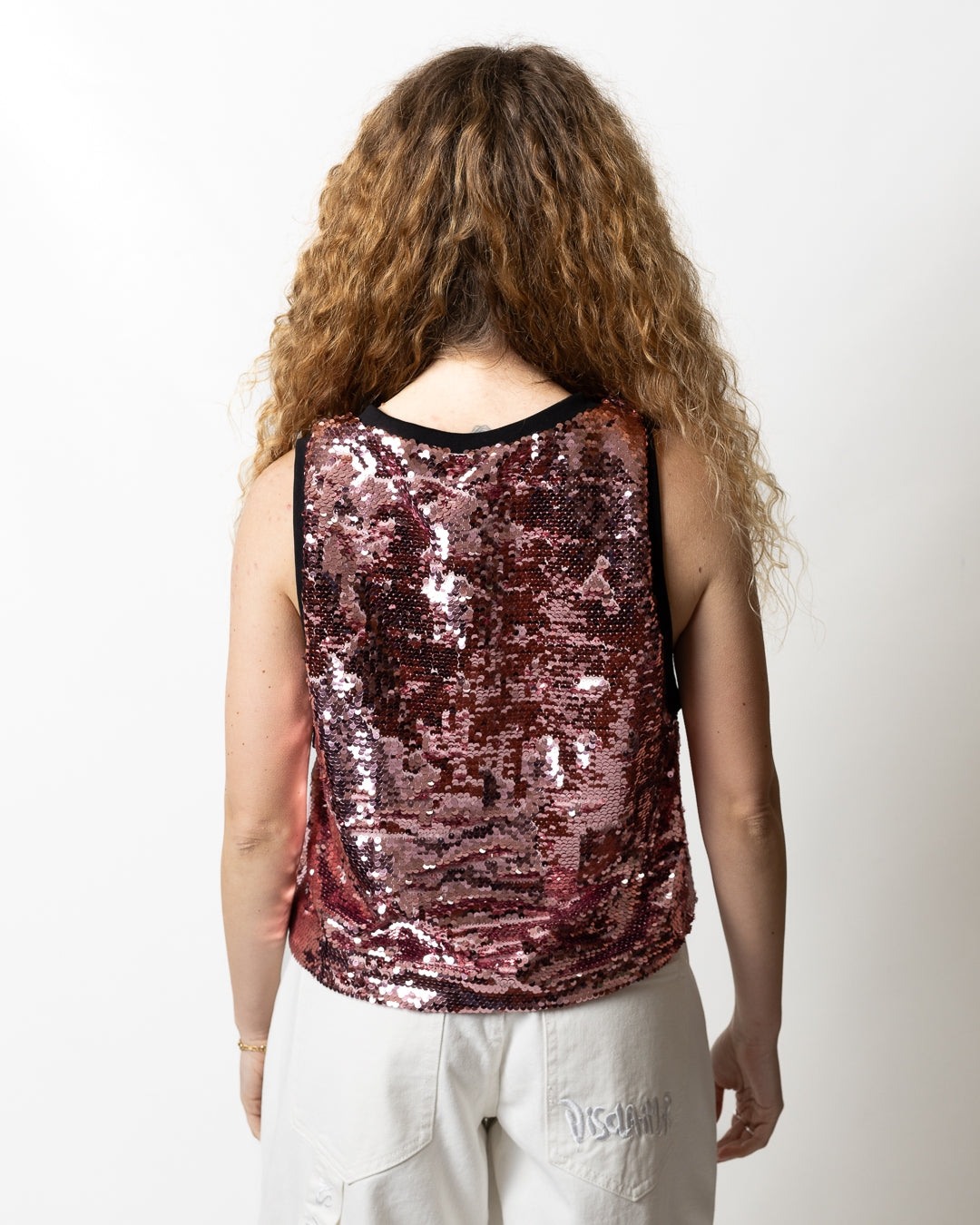 Canotta Disclaimer cropped con paillettes donna