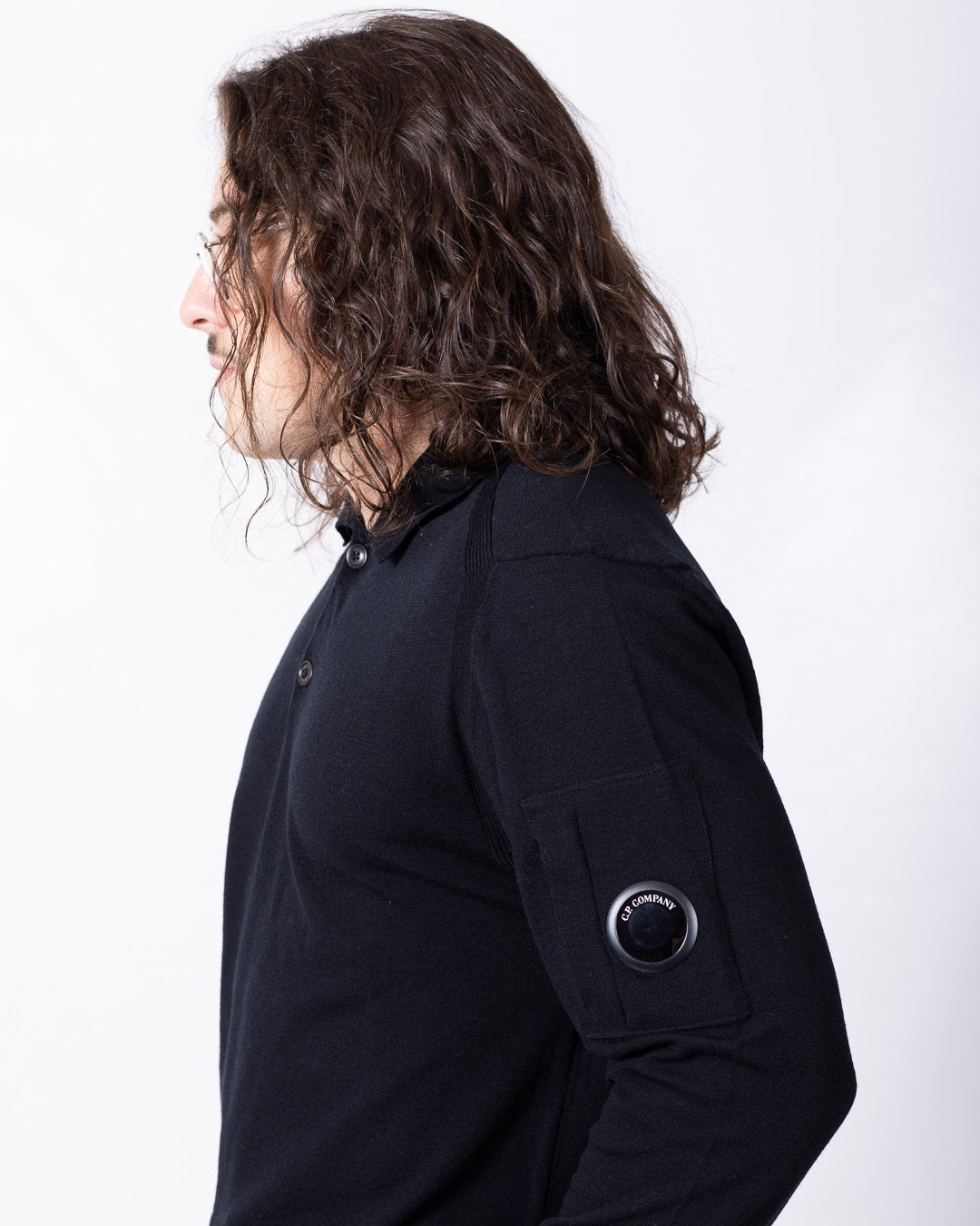 Maglia polo C.P. Company in lana vergine con lente