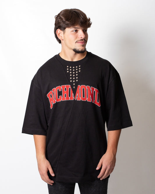 T-Shirt John Richmond over con logo e borchie uomo