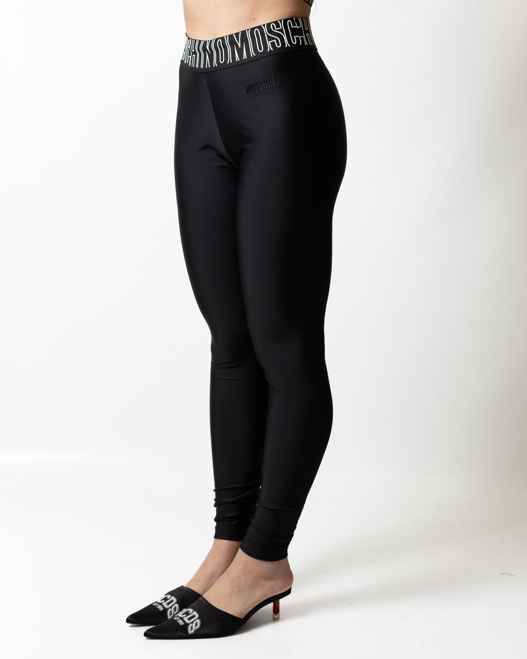 Leggins Moschino Active in satin con fascia logata donna